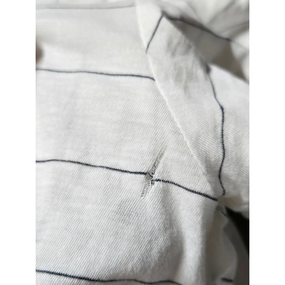 Women's Theory Large White Striped Scoop Neck Short Sleeve Cotton Shirt Preppy - Picture 4 of 4